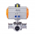 sanitary pneumatic tri clamp 3-Way ball valve T ports double acting actuated air driven on/off stainless steel diverting valve